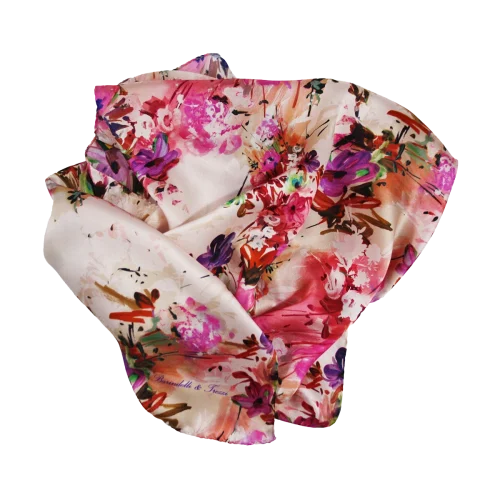 sciarpa seta morbida rosa fiori dipinti