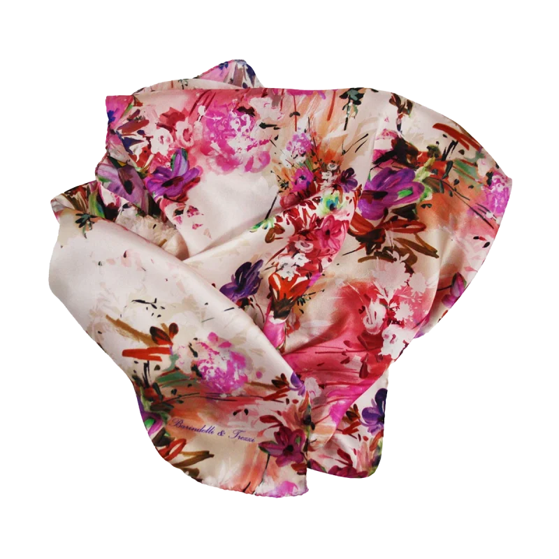 sciarpa seta morbida rosa fiori dipinti
